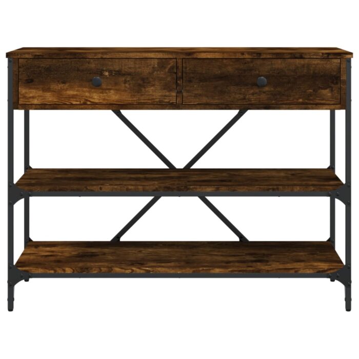 Table console avec tiroirs et étagères chêne fumé – Image 4