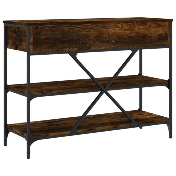 Table console avec tiroirs et étagères chêne fumé – Image 6