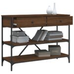 Table console avec tiroirs et étagères chêne marron – Image 2