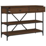 Table console avec tiroirs et étagères chêne marron – Image 3
