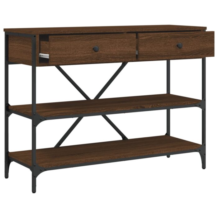 Table console avec tiroirs et étagères chêne marron – Image 3