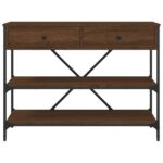 Table console avec tiroirs et étagères chêne marron – Image 4