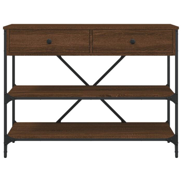 Table console avec tiroirs et étagères chêne marron – Image 4