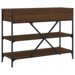 Table console avec tiroirs et étagères chêne marron – Image 6