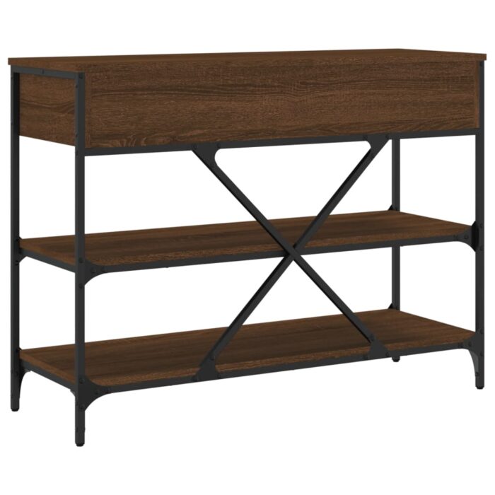Table console avec tiroirs et étagères chêne marron – Image 6