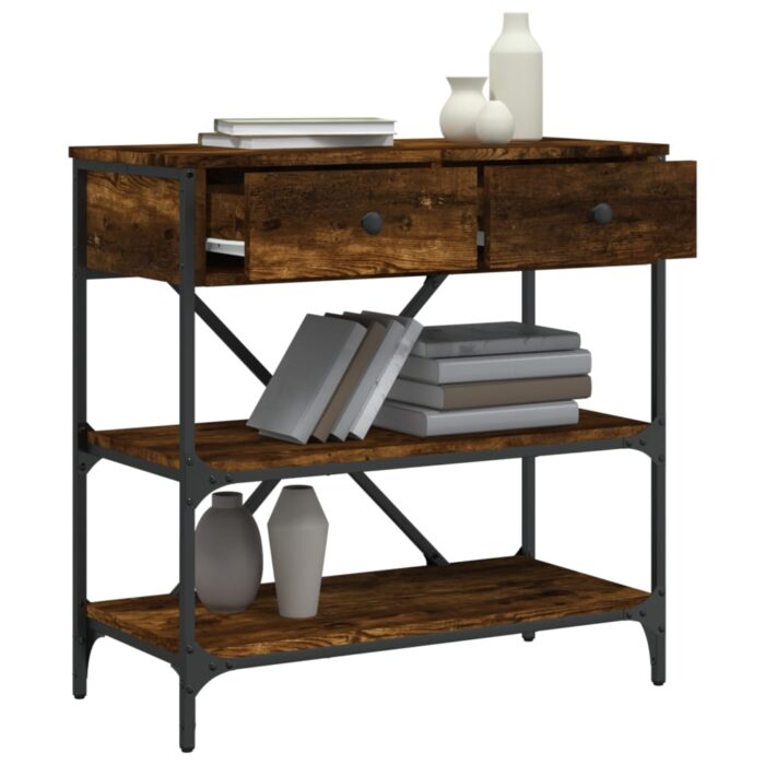 Table console chêne fumé 75x34,5x75 cm bois d'ingénierie – Image 2