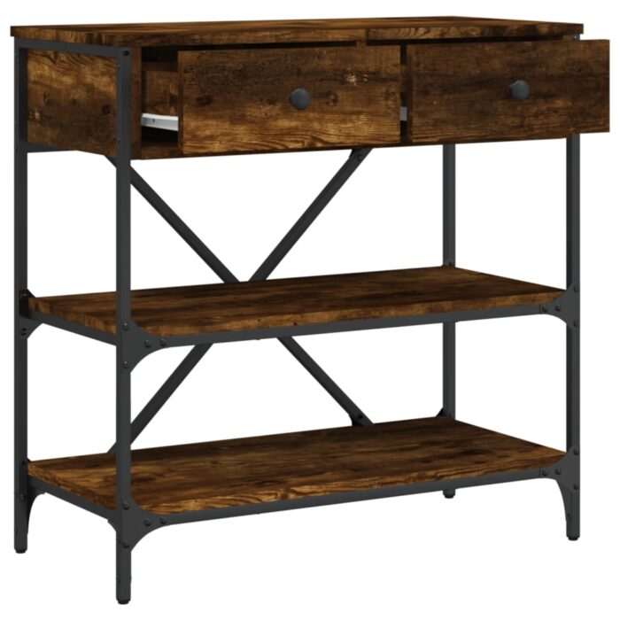 Table console chêne fumé 75x34,5x75 cm bois d'ingénierie – Image 6