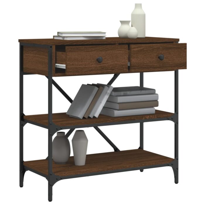 Table console chêne marron 75x34,5x75 cm bois d'ingénierie – Image 2