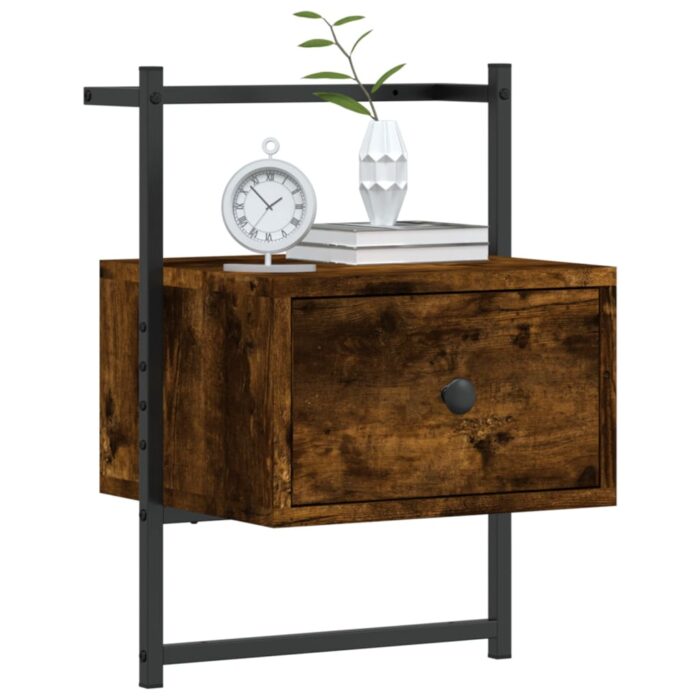Table de chevet murale chêne fumé 35x30x51 cm cm – Image 2