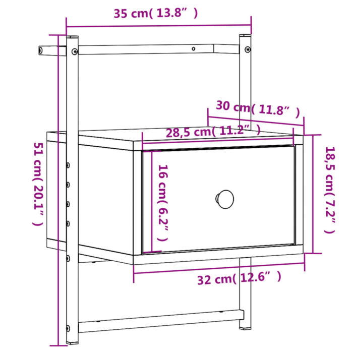 Table de chevet murale chêne fumé 35x30x51 cm cm – Image 8