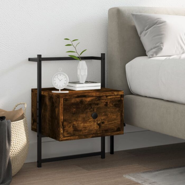 Table de chevet murale chêne fumé 35x30x51 cm cm – Image 1