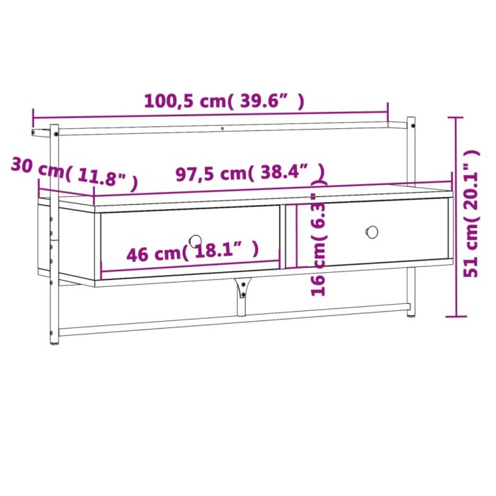 Meuble TV mural sonoma gris 100,5x30x51 cm bois d'ingénierie – Image 8