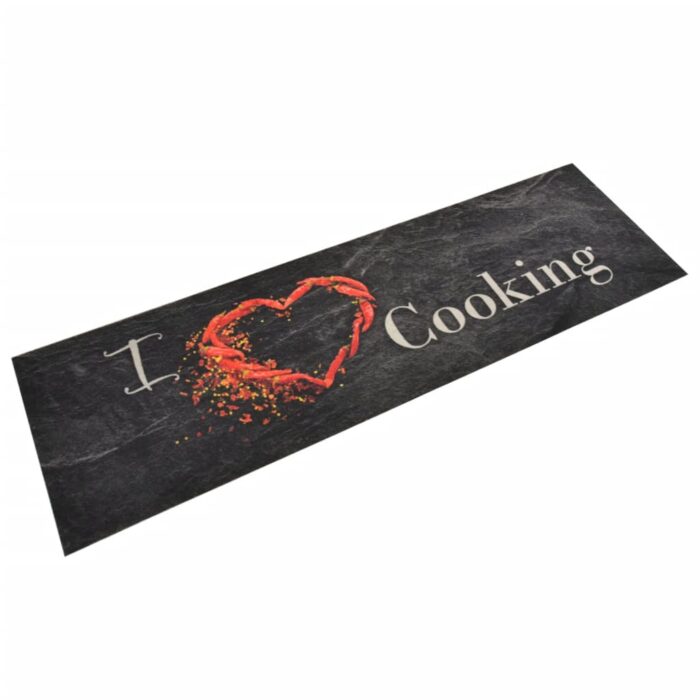 Tapis de cuisine lavable impression cuisine noir 45x150 cm – Image 1
