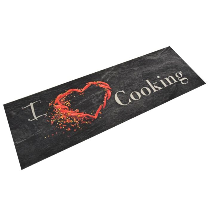 Tapis de cuisine lavable impression cuisine noir 60x180 cm – Image 1