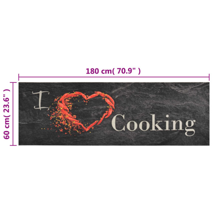 Tapis de cuisine lavable impression cuisine noir 60x180 cm – Image 4