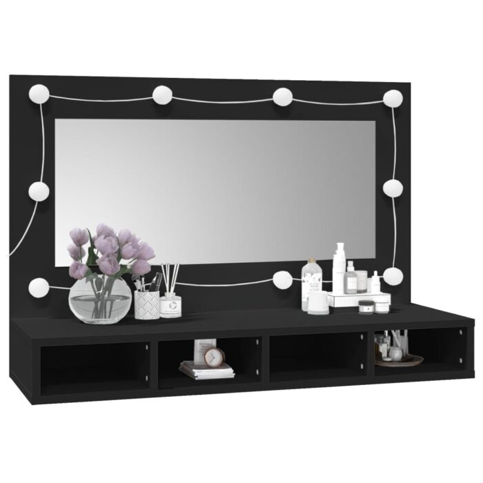Armoire à miroir avec LED noir 90x31,5x62 cm – Image 2