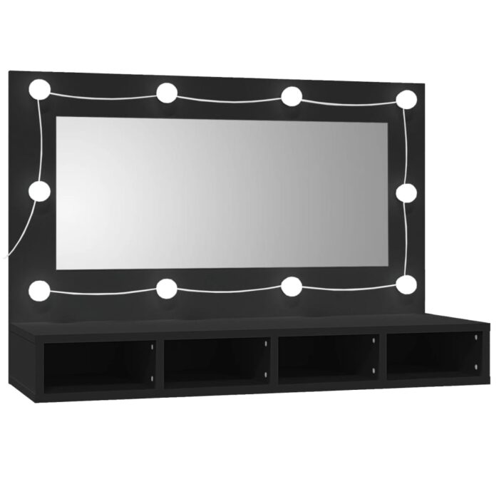 Armoire à miroir avec LED noir 90x31,5x62 cm – Image 3