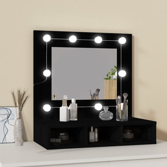 Armoire à miroir avec LED noir 60x31,5x62 cm – Image 2