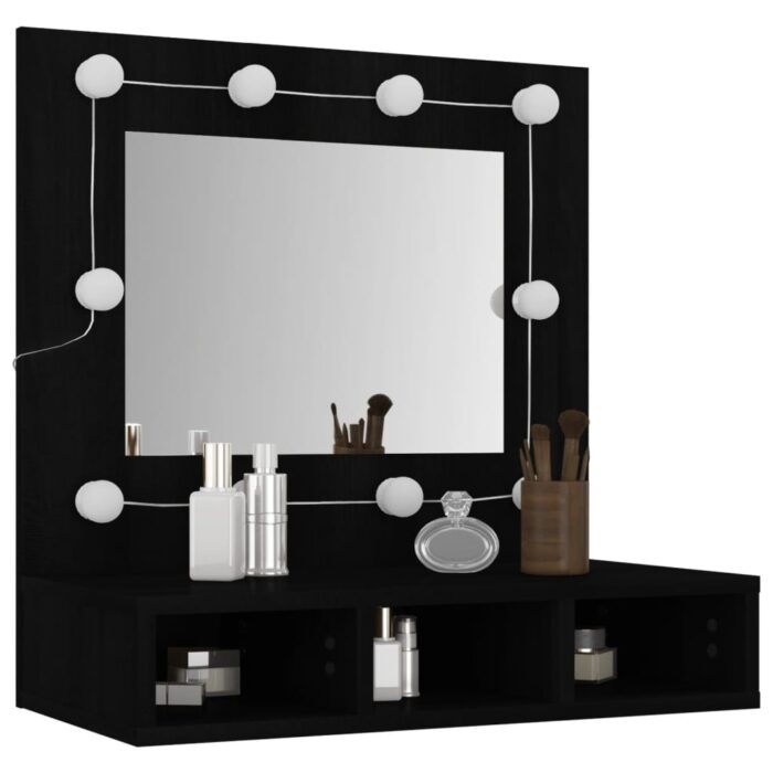 Armoire à miroir avec LED noir 60x31,5x62 cm – Image 3