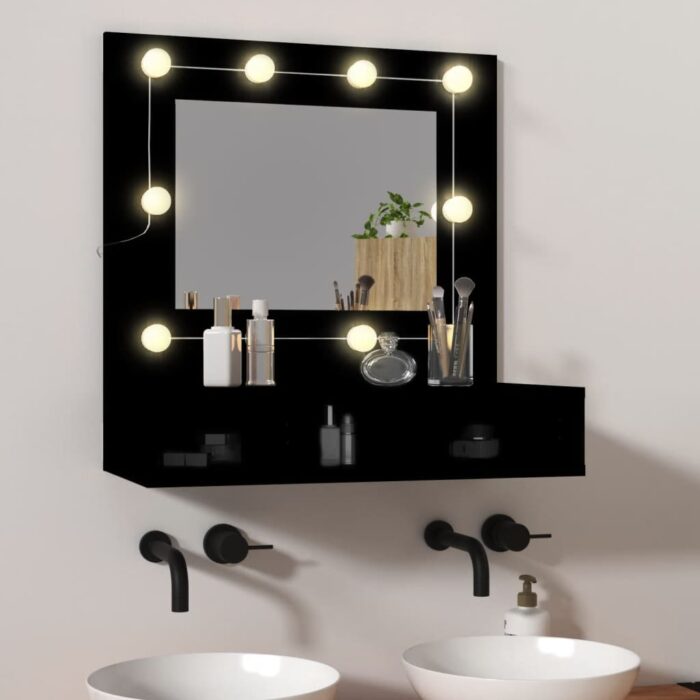Armoire à miroir avec LED noir 60x31,5x62 cm – Image 1