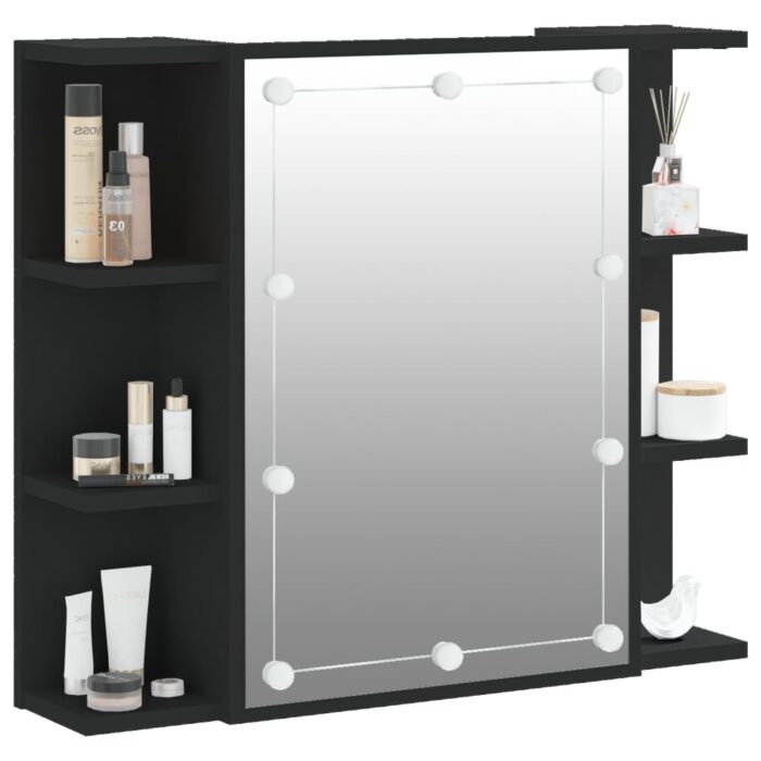 Armoire à miroir avec LED noir 70x16,5x60 cm – Image 4