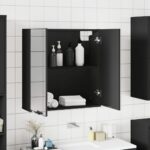 Armoire à miroir de salle de bain noir bois d’ingénierie – Image 2