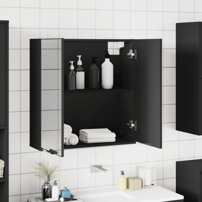 Armoire à miroir de salle de bain noir bois d’ingénierie – Image 2