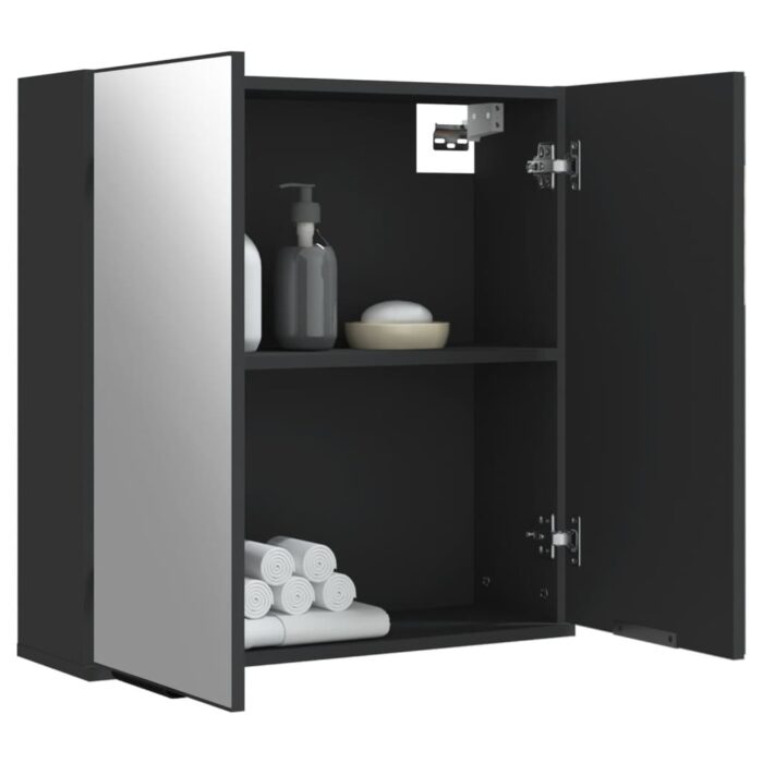 Armoire à miroir de salle de bain noir bois d’ingénierie – Image 3