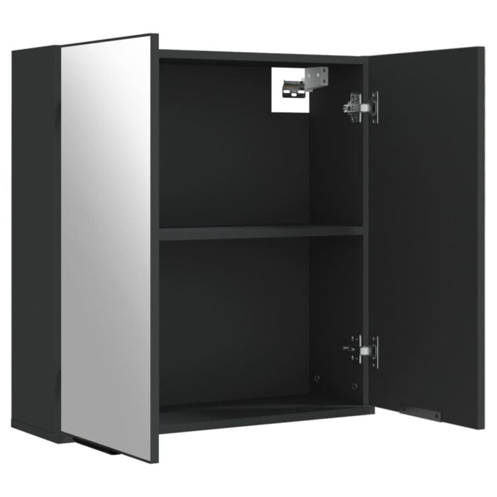 Armoire à miroir de salle de bain noir bois d’ingénierie – Image 6