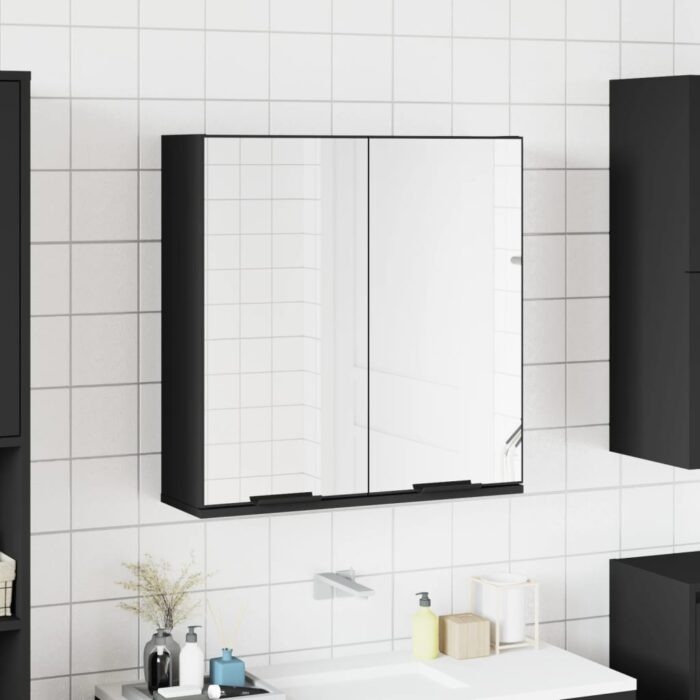 Armoire à miroir de salle de bain noir bois d’ingénierie – Image 1