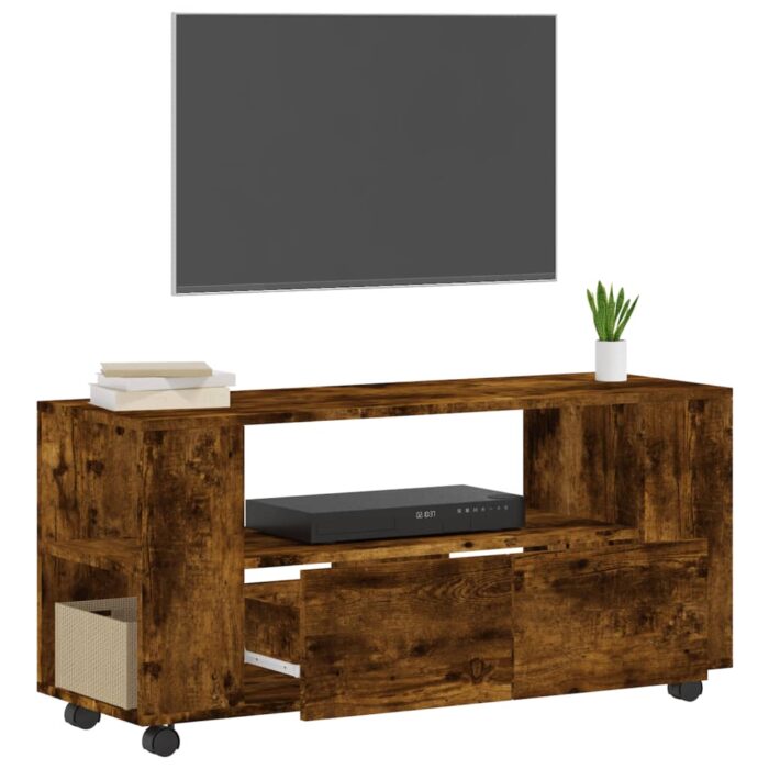 Meuble TV chêne fumé 102x34,5x43 cm bois d'ingénierie – Image 2