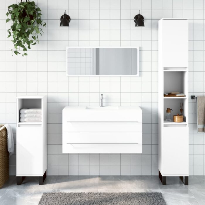 Armoire de salle de bain avec miroir blanc bois d'ingénierie – Image 1