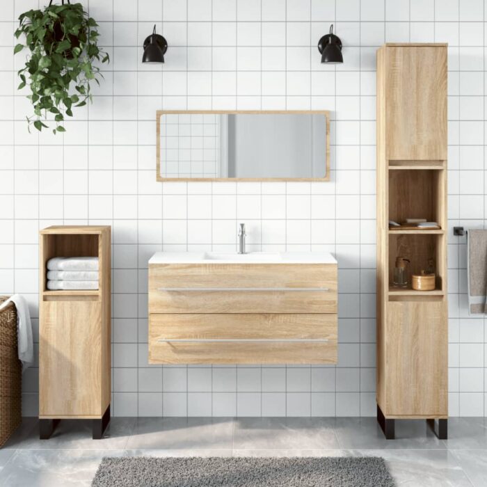 Armoire de bain avec miroir chêne sonoma bois d'ingénierie – Image 1