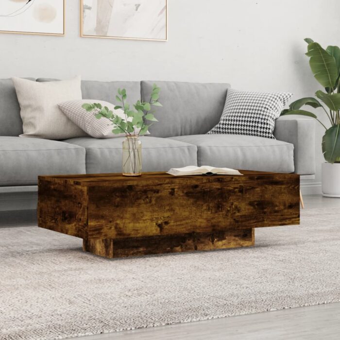 Table basse chêne fumé 100x49,5x31 cm bois d'ingénierie – Image 1