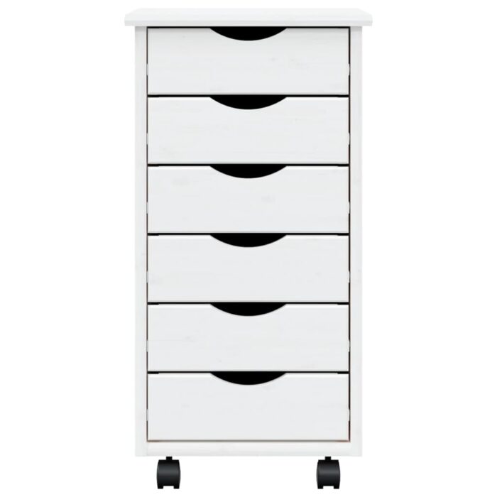 Armoire roulante avec tiroirs MOSS blanc bois de pin solide – Image 2