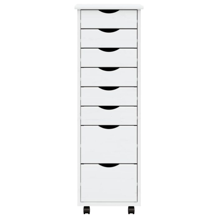 Armoire roulante avec tiroirs MOSS blanc bois de pin solide – Image 2