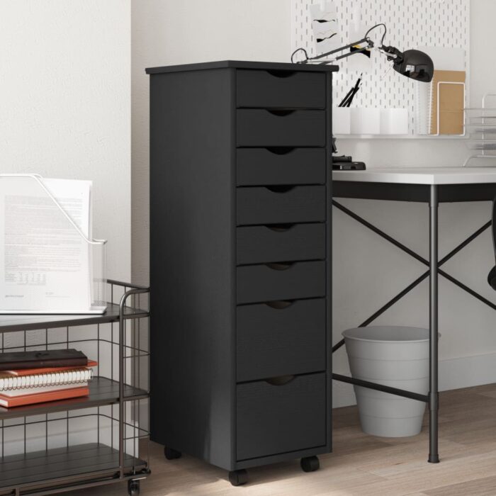 Armoire roulante avec tiroirs MOSS gris bois de pin solide – Image 1