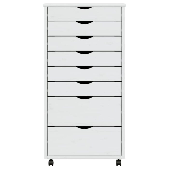 Armoire roulante avec tiroirs MOSS blanc bois de pin solide – Image 2