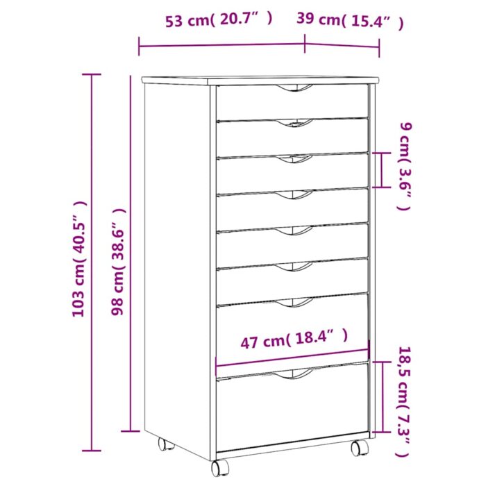 Armoire roulante avec tiroirs MOSS blanc bois de pin solide – Image 8