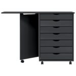 Armoire roulante avec bureau MOSS gris bois de pin solide – Image 2