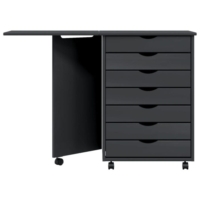 Armoire roulante avec bureau MOSS gris bois de pin solide – Image 2