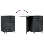Armoire roulante avec bureau MOSS gris bois de pin solide – Image 5