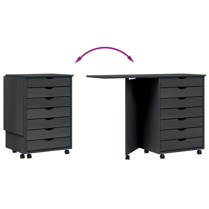 Armoire roulante avec bureau MOSS gris bois de pin solide – Image 5