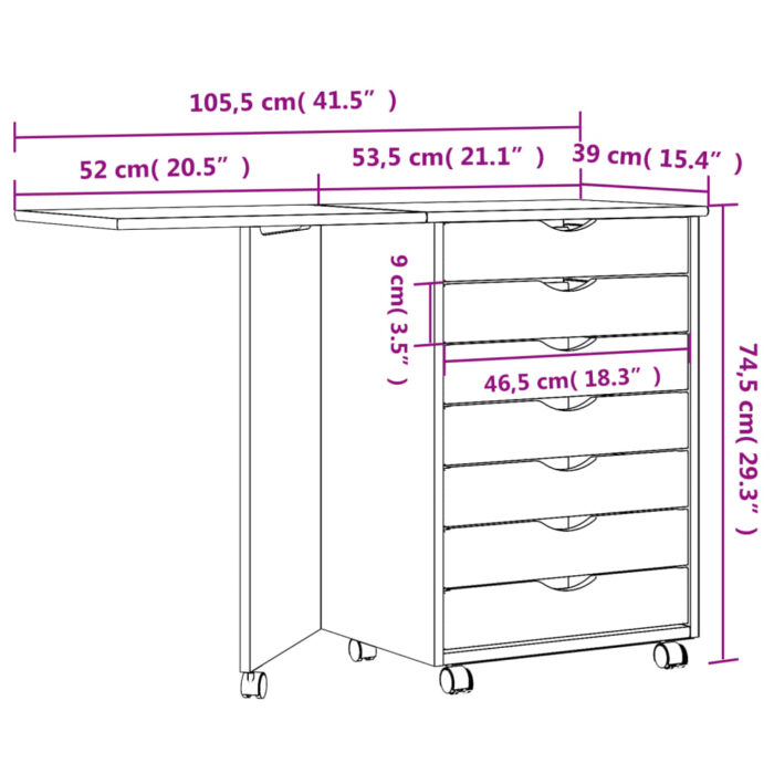 Armoire roulante avec bureau MOSS gris bois de pin solide – Image 8