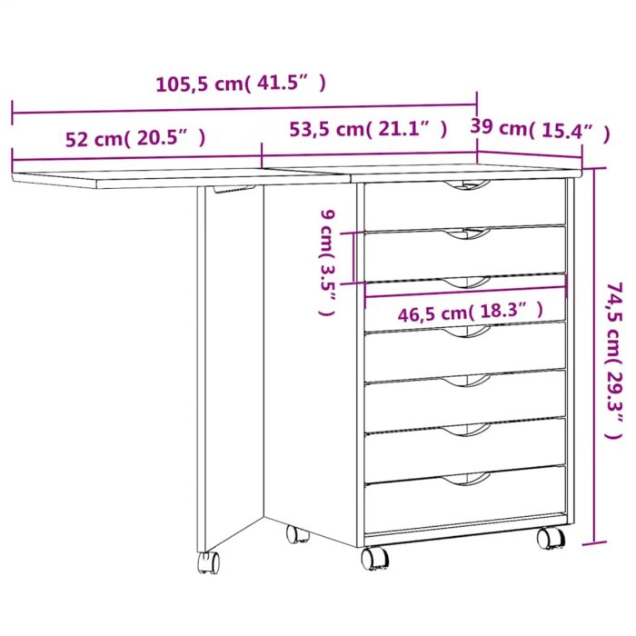 Armoire roulante avec bureau MOSS gris bois de pin solide – Image 9