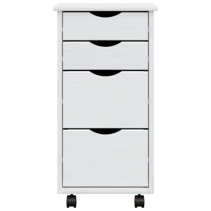 Armoire roulante avec tiroirs MOSS blanc bois de pin solide – Image 2