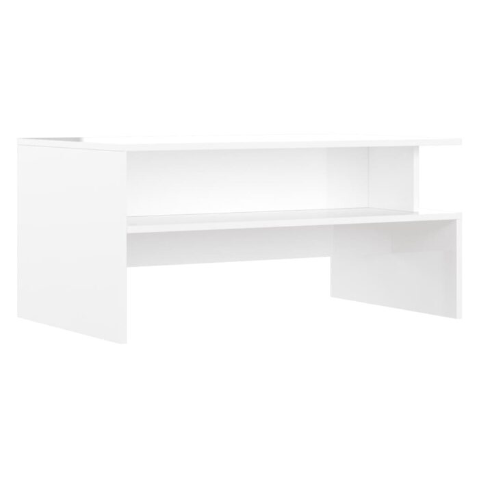 Table basse blanc brillant 90x55x42,5 cm bois d'ingénierie – Image 4