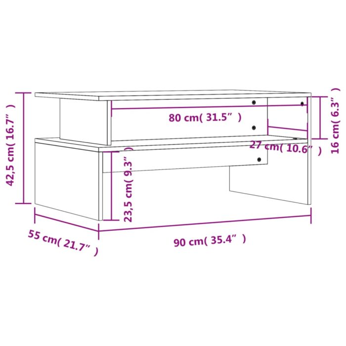 Table basse chêne fumé 90x55x42,5 cm bois d'ingénierie – Image 7