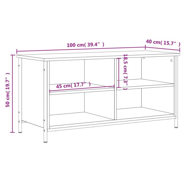 Meuble TV Chêne fumé 100x40x50 cm Bois d'ingénierie – Image 6