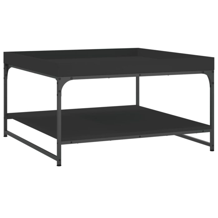 Table basse noir 80x80x45 cm bois d'ingénierie et fer – Image 4